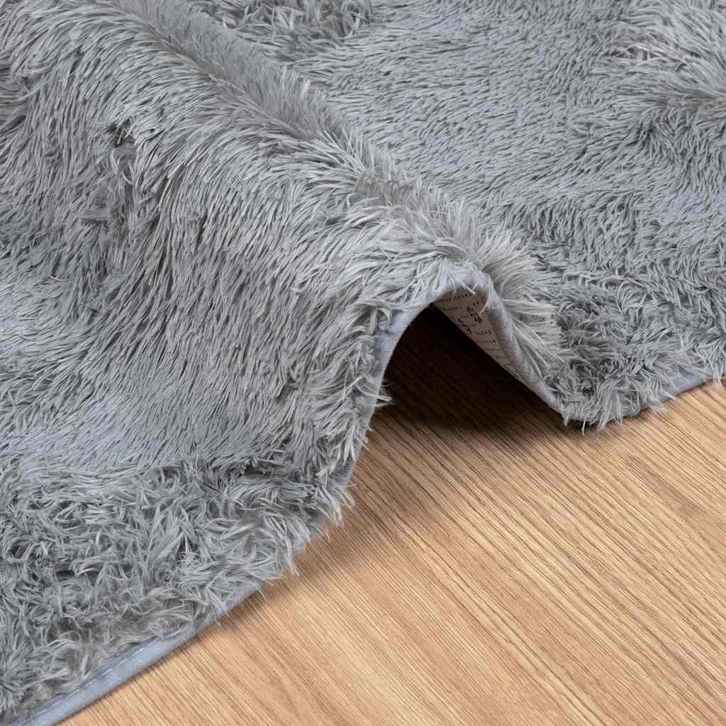 Tapis shaggy, poils longs NAVARRA, gris argenté, 80x150 cm, polyester