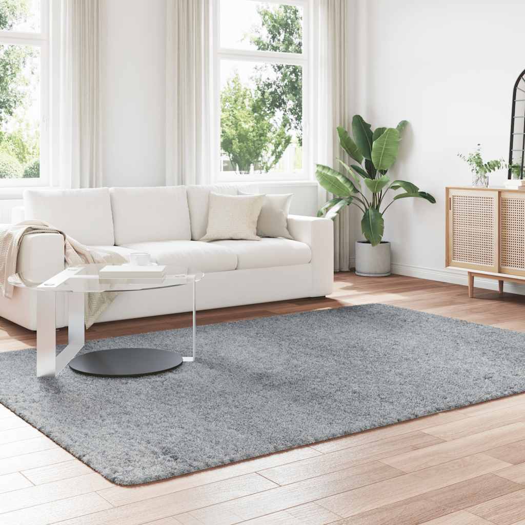 Tapis shaggy, poils longs NAVARRA, gris argenté, 200x290 cm, polyester