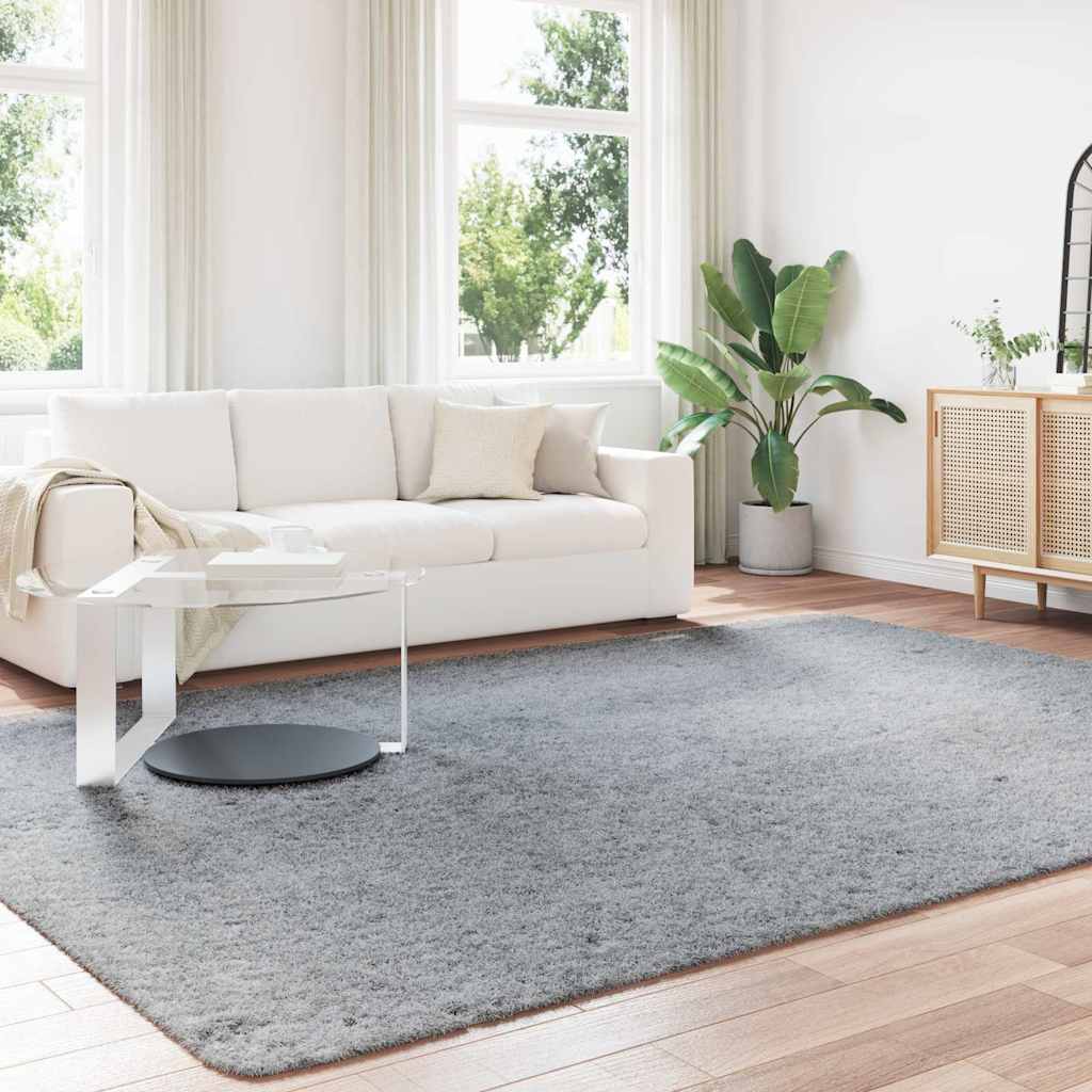 Tapis shaggy à poils longs NAVARRA gris argenté 240x340 cm polyester