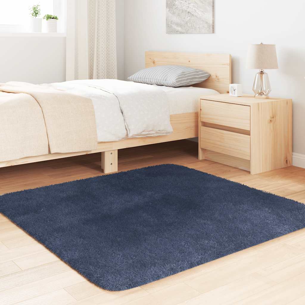 Tapis shaggy, poils longs NAVARRA, bleu marine, 120x120 cm, polyester