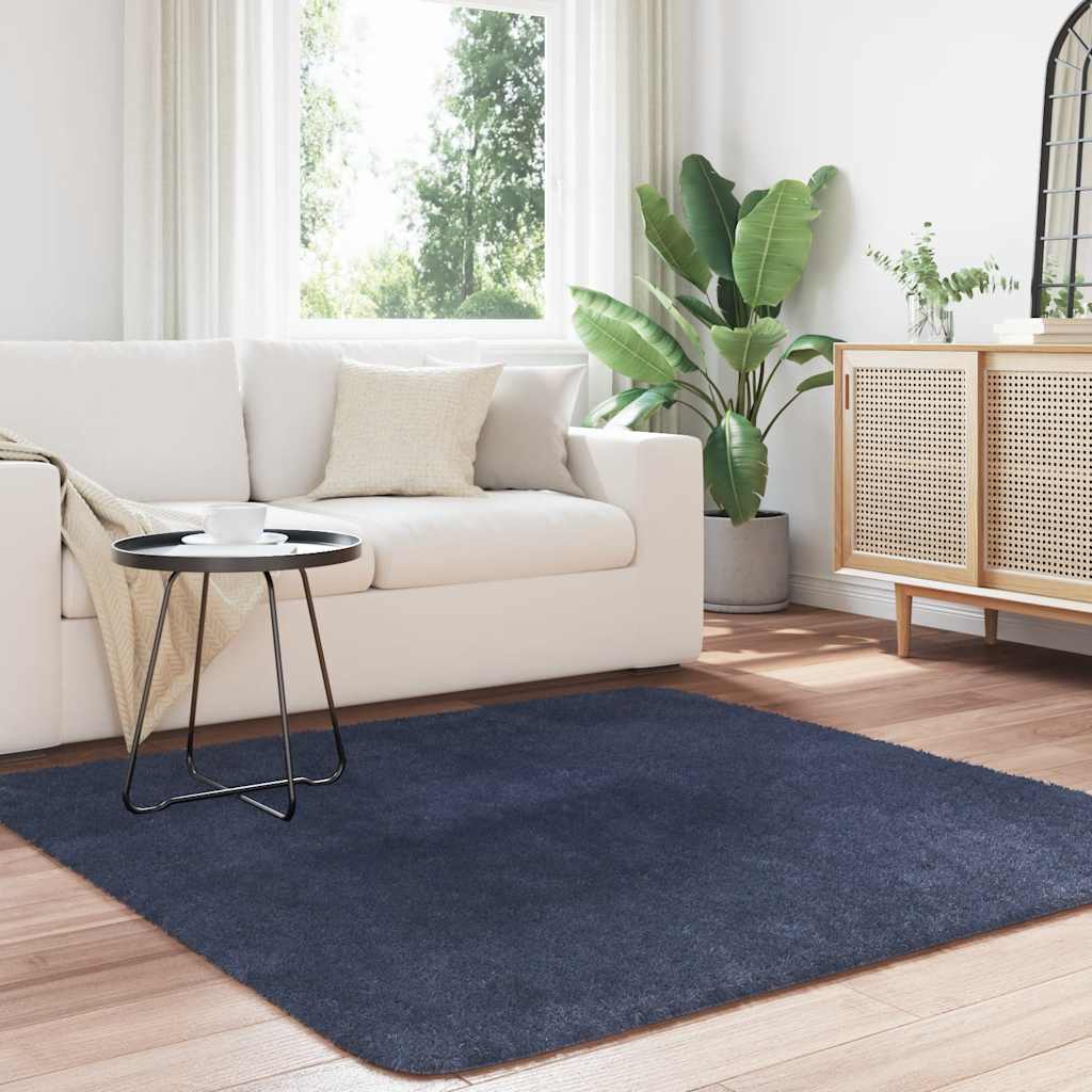 Tapis shaggy, poils longs NAVARRA, bleu marine, 160x160 cm, polyester