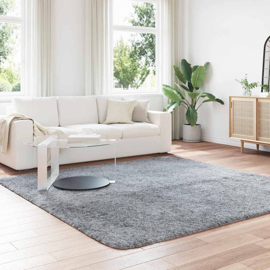 Tapis shaggy, poils longs NAVARRA, gris argenté, 240x240 cm, polyester