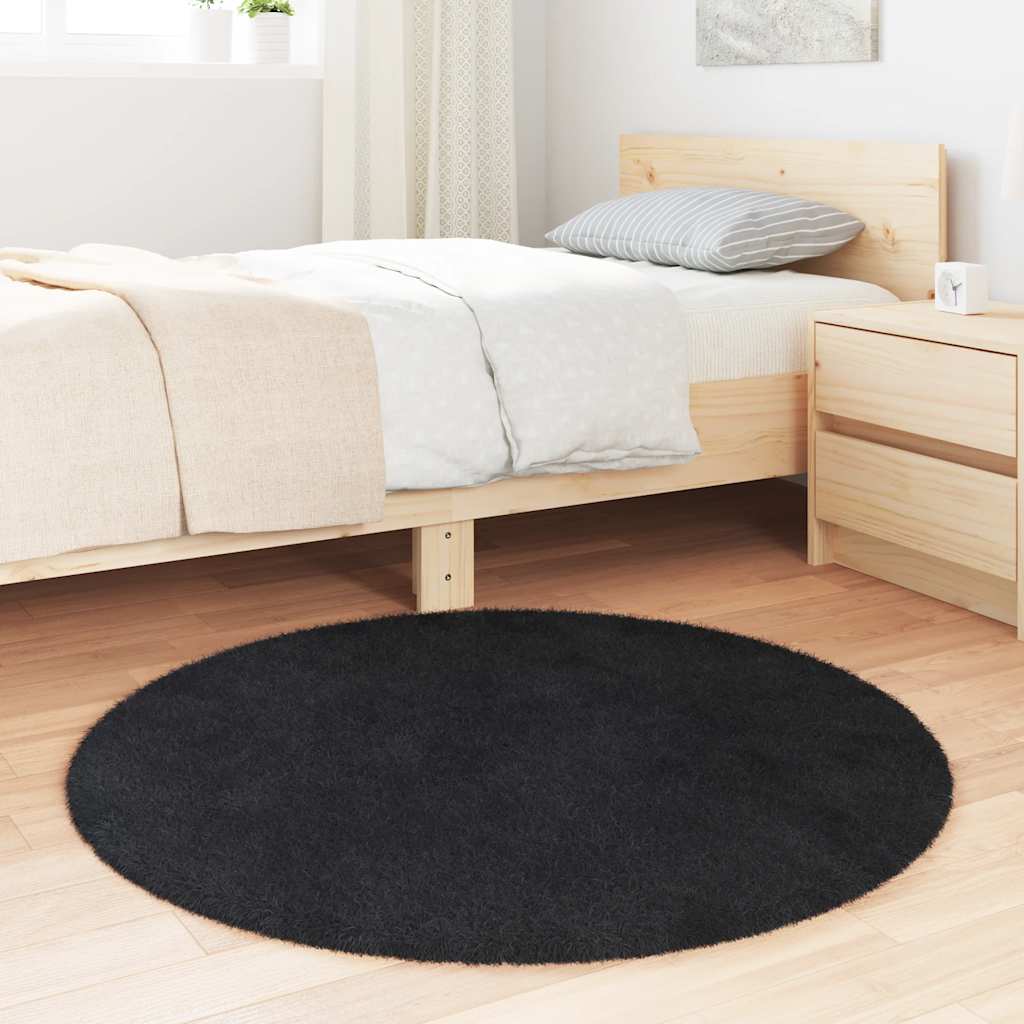 Tapis shaggy à poils longs NAVARRA Noir 100x100 cm Polyester