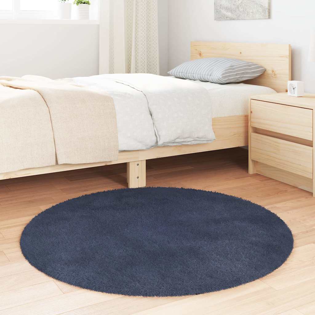 Tapis shaggy, poils longs NAVARRA, bleu marine, 100x100 cm, polyester