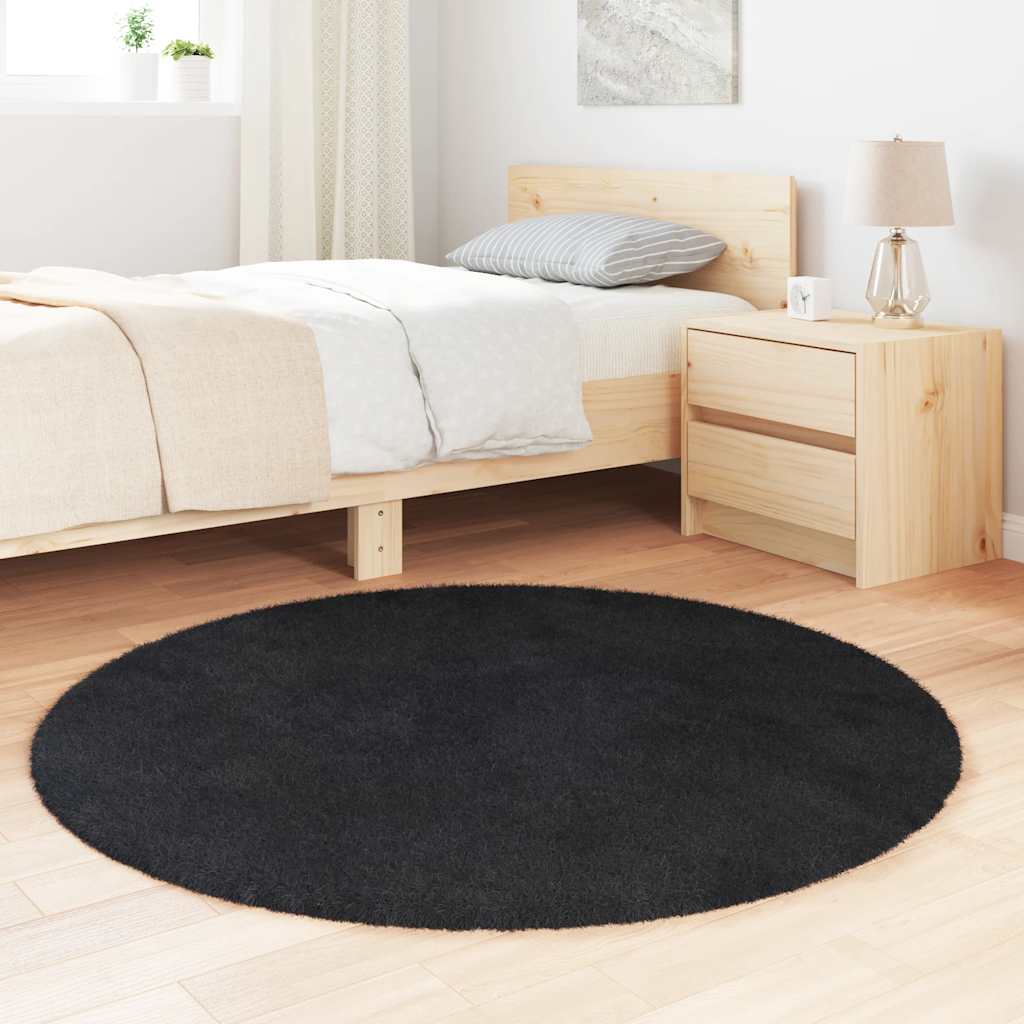Tapis shaggy à poils longs NAVARRA Noir 120x120 cm Polyester