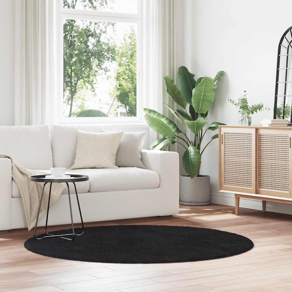 Shaggy high pile carpet NAVARRA Black 160x160 cm Polyester
