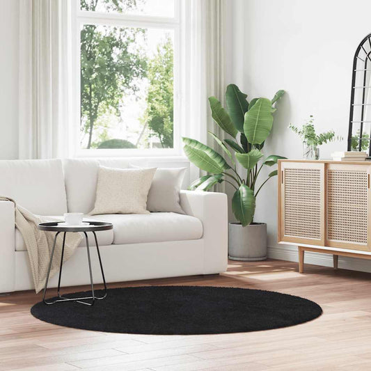 Tapis shaggy à poils longs NAVARRA Noir 160x160 cm Polyester