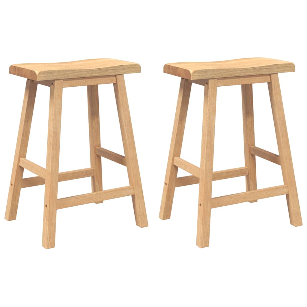 Barhocker 2 Stk. Natur Massivholz Gummibaum