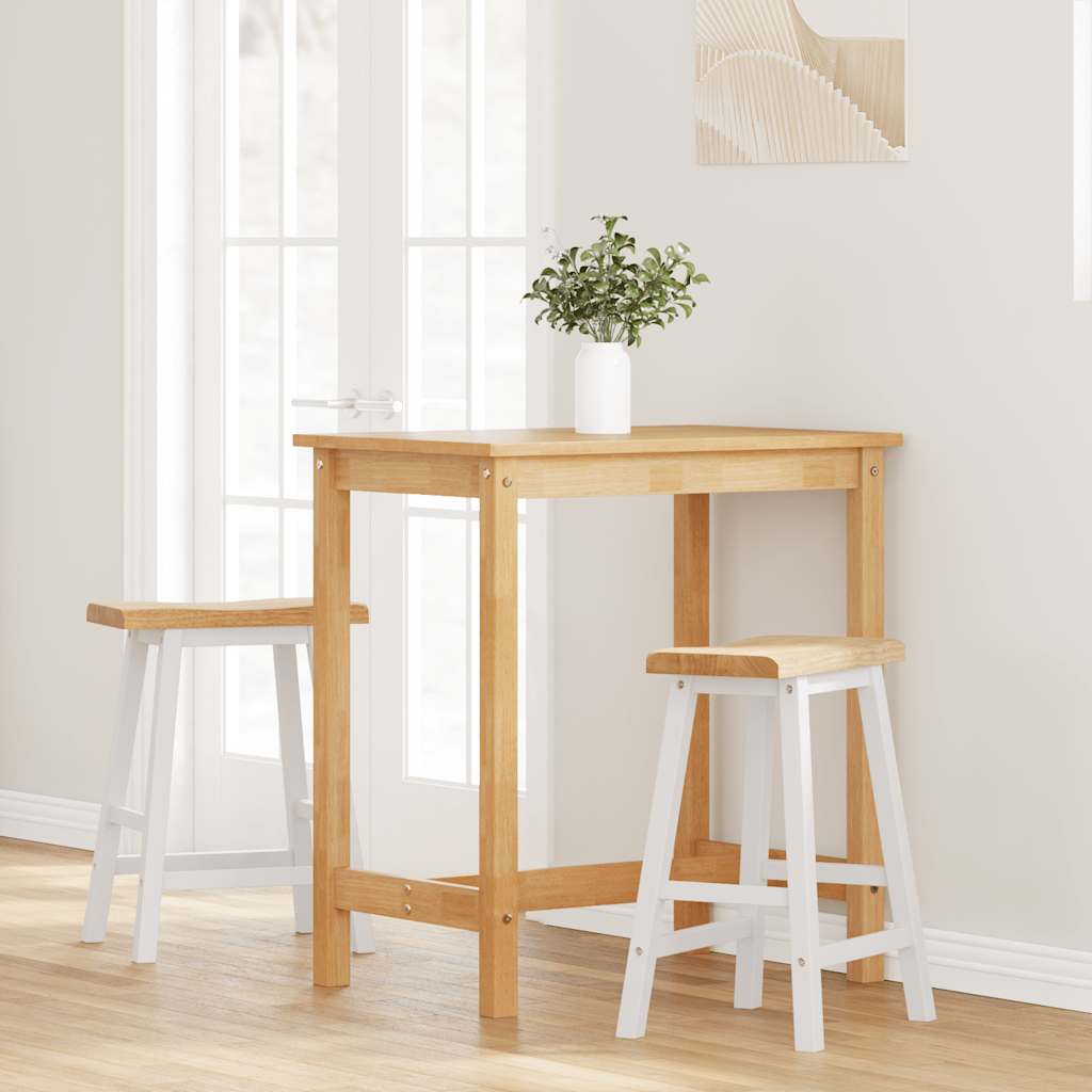 Barhocker 2 Stk. Weiß Massivholz Gummibaum