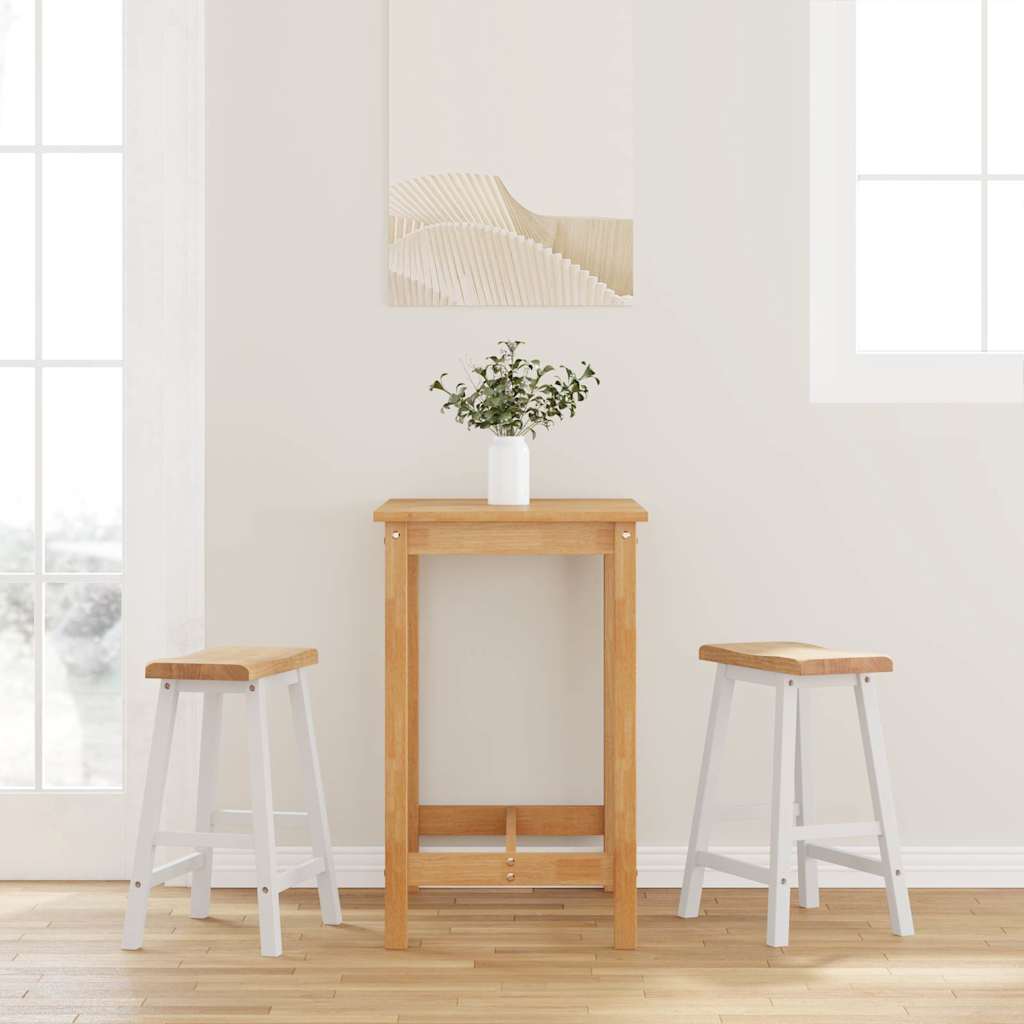 Barhocker 2 Stk. Weiß Massivholz Gummibaum