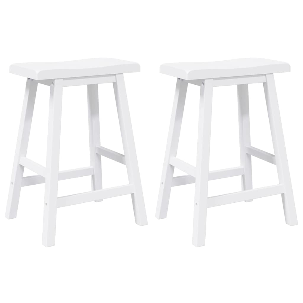 Barhocker 2 Stk. Weiß Massivholz Gummibaum