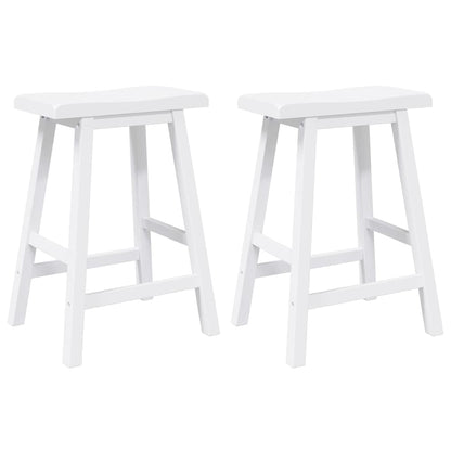 Barhocker 2 Stk. Weiß Massivholz Gummibaum