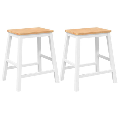 Barstühle 2 Stk. Weiß Massivholz Gummibaum