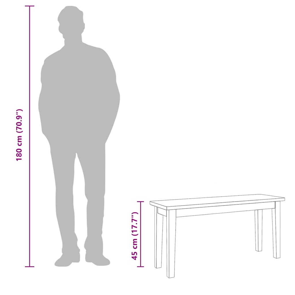 Bank 90 cm Massivholz Gummibaum
