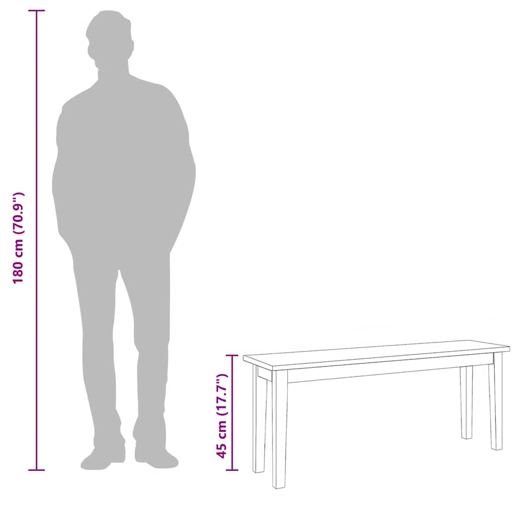 Bank 110 cm Weiß Massivholz Gummibaum