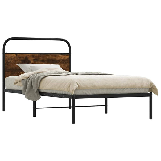 Cadre de lit sans matelas 107x203 cm en bois de chêne fumé