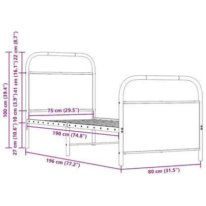 Bettgestell ohne Matratze 75x190 cm Sonoma-Eiche Holzwerkstoff