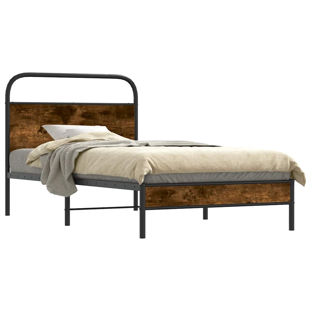 Bed frame without mattress 100x190 cm smoked oak wood material