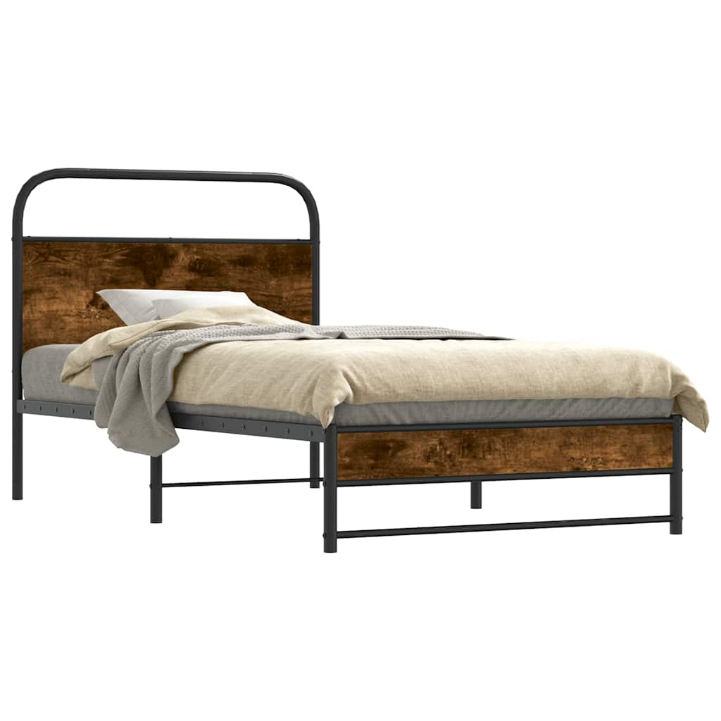 Bed frame without mattress 100x190 cm smoked oak wood material