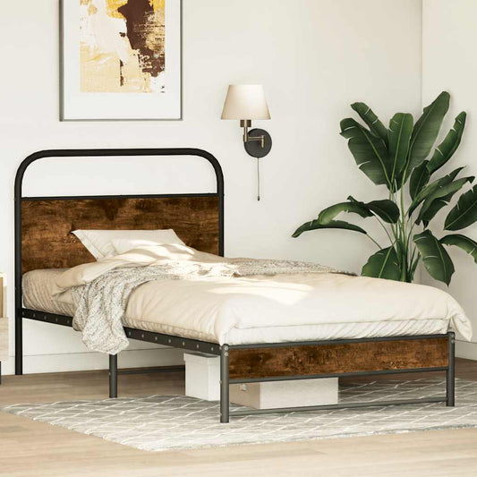 Cadre de lit sans matelas 100x190 cm en bois de chêne fumé