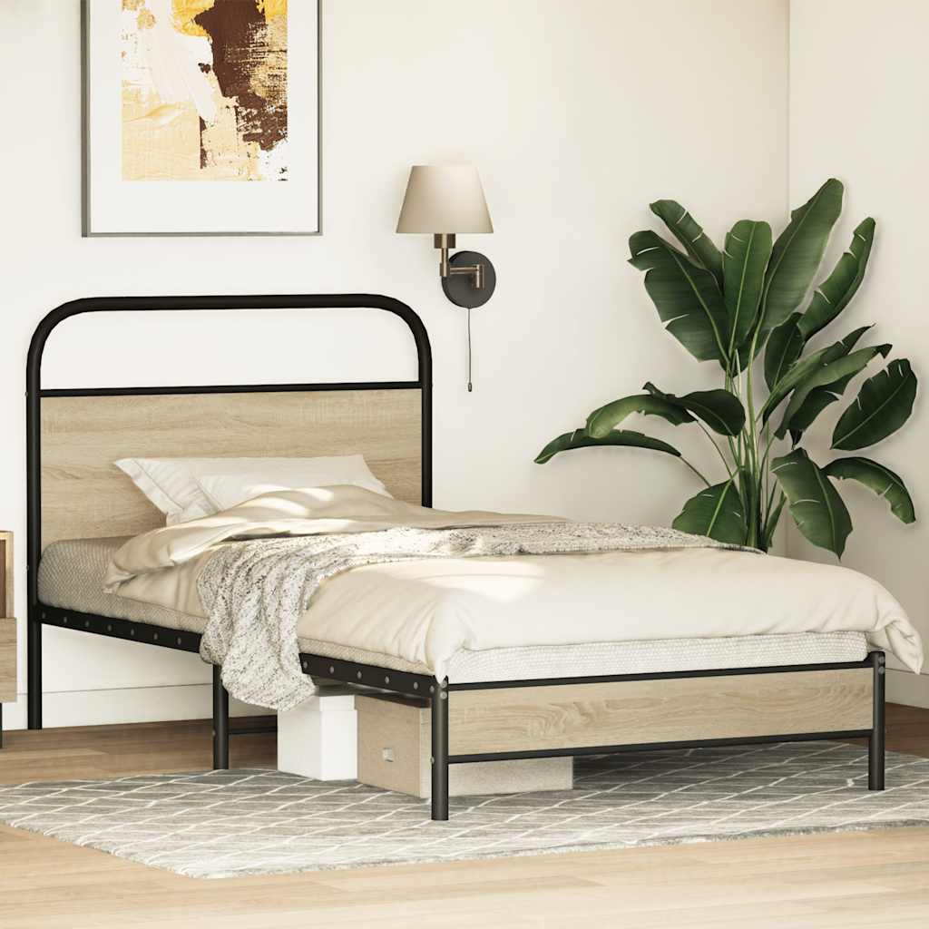 Cadre de lit sans matelas 100x190 cm en bois de chêne Sonoma