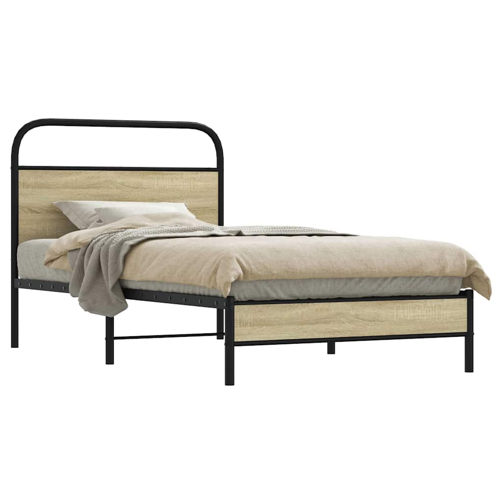 Cadre de lit sans matelas 100x190 cm en bois de chêne Sonoma
