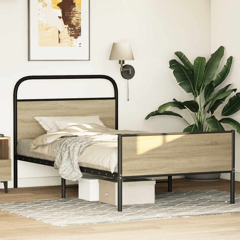 Cadre de lit sans matelas 100x190 cm en bois de chêne Sonoma
