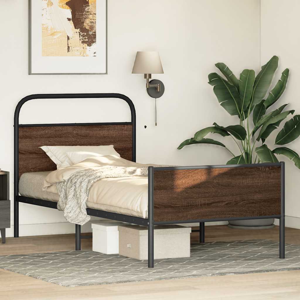 Bed frame without mattress 100x200 cm brown oak look