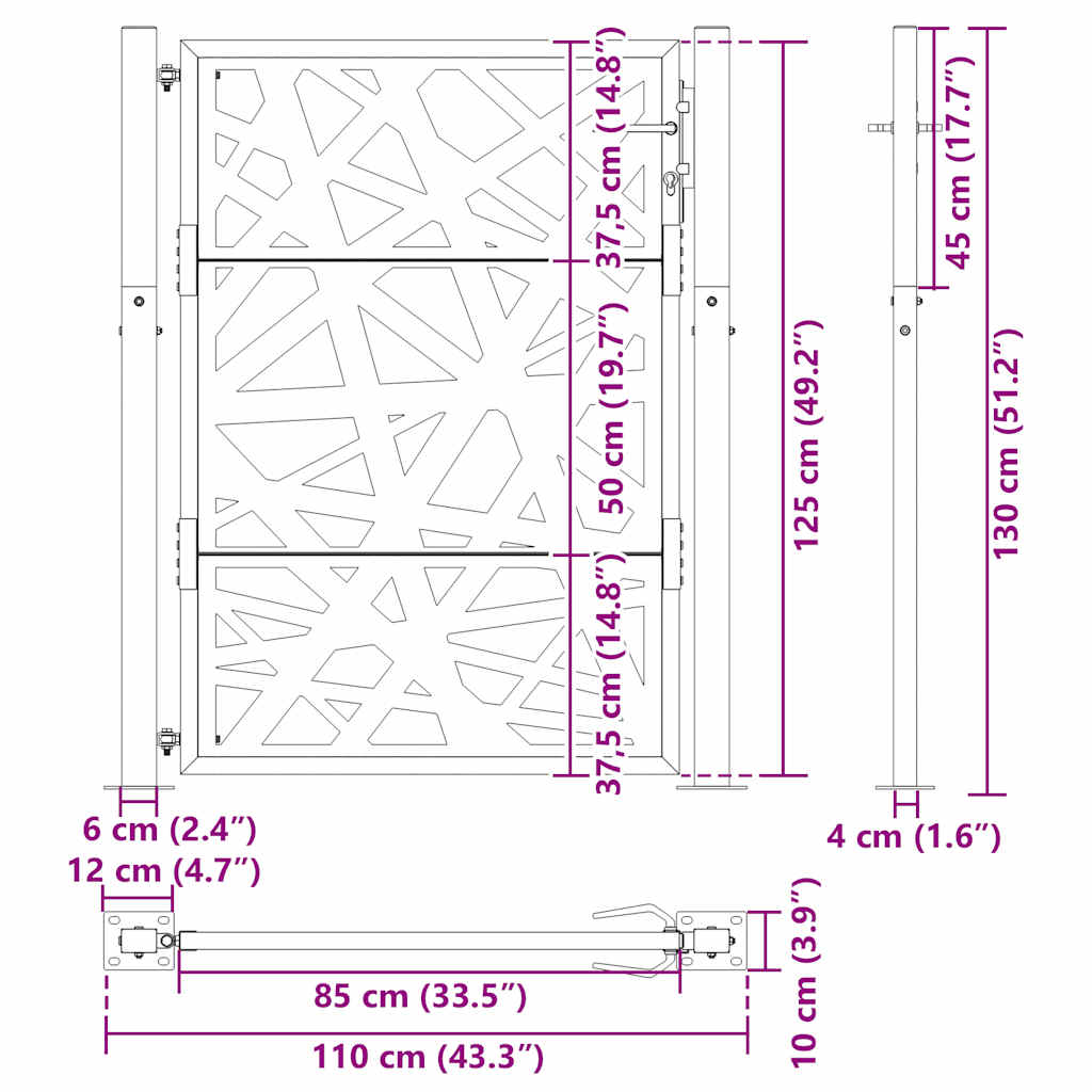 Gartentor Schwarz 100x125 cm Stahl Leichtes Design