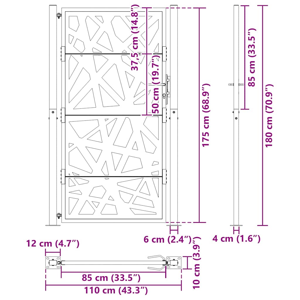 Gartentor Schwarz 100x175 cm Stahl Leichtes Design