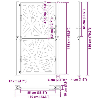 Gartentor Schwarz 100x175 cm Stahl Leichtes Design