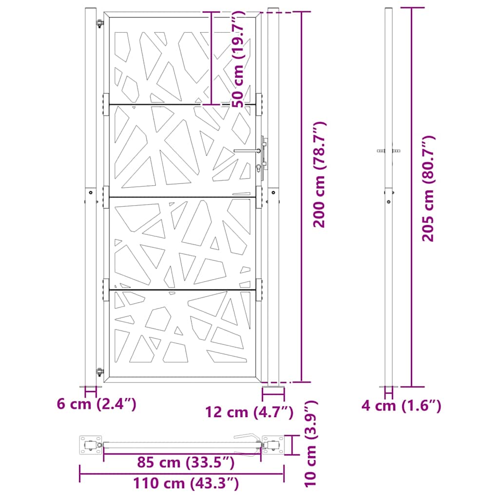 Gartentor Schwarz 100x200 cm Stahl Leichtes Design