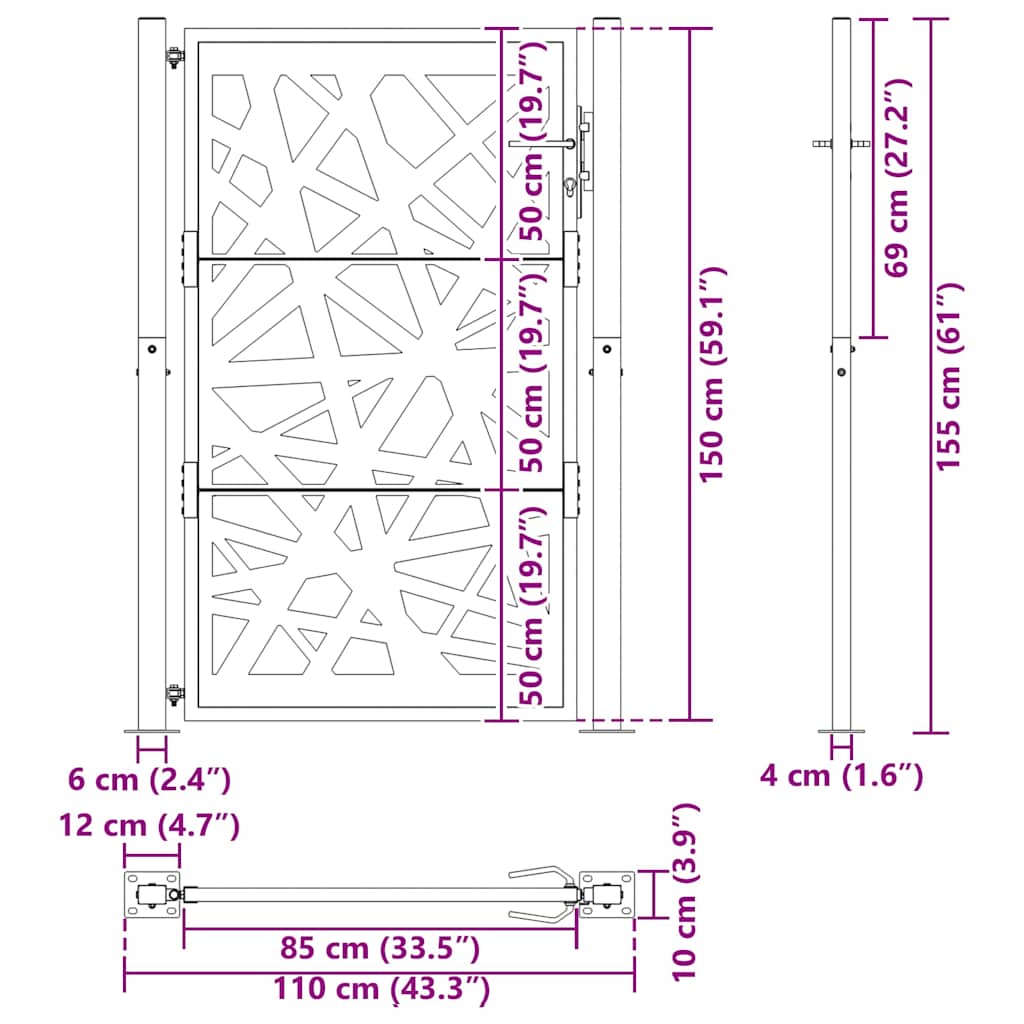 Gartentor 100x150 cm Cortenstahl Helles Design