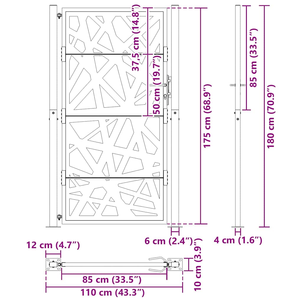 Gartentor 100x175 cm Cortenstahl Helles Design