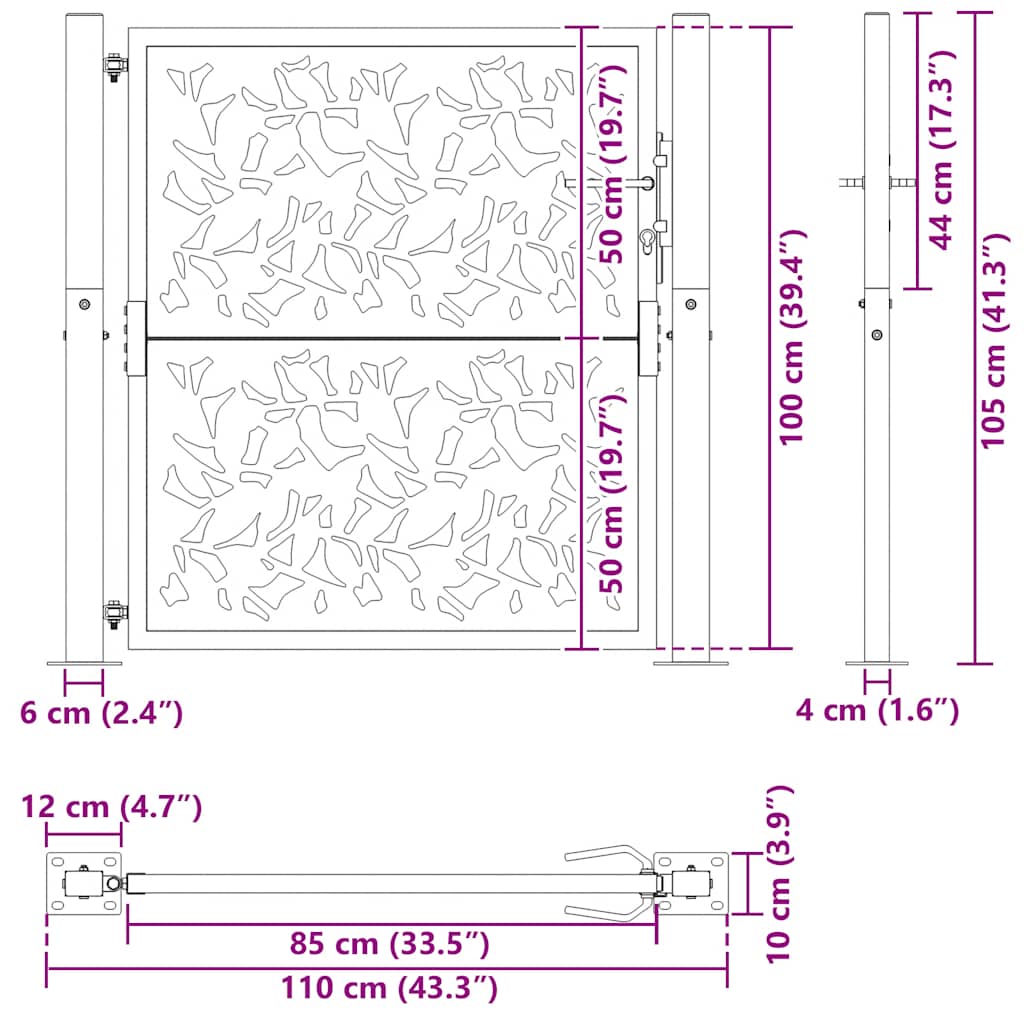 Gartentor Schwarz 100x100 cm Stahlblatt-Design