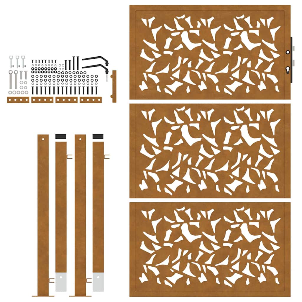 Gartentor 100x125 cm Verwitterungsstahl Blattdesign
