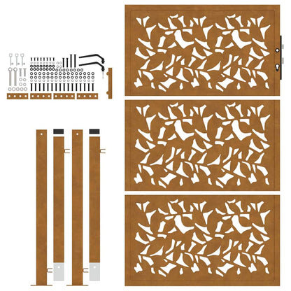 Gartentor 100x125 cm Verwitterungsstahl Blattdesign