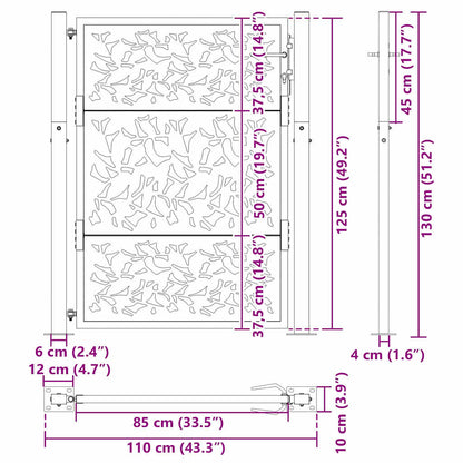 Gartentor 100x125 cm Verwitterungsstahl Blattdesign