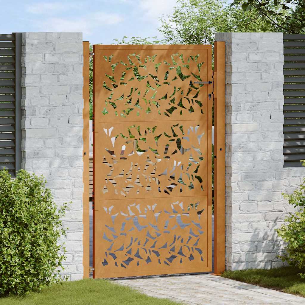 Gartentor 100x125 cm Verwitterungsstahl Blattdesign