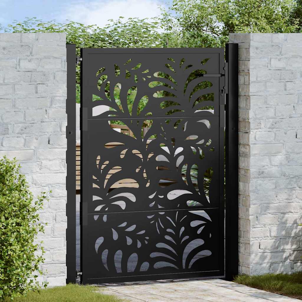 Gartentor Schwarz 100x125 cm Stahl Wellendesign
