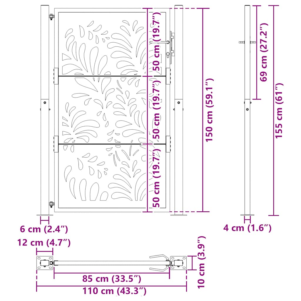 Gartentor Schwarz 100x150 cm Stahl Wellendesign