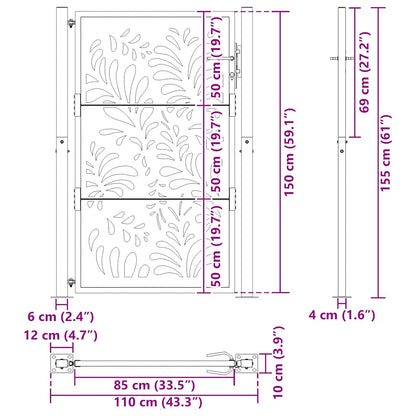 Gartentor Schwarz 100x150 cm Stahl Wellendesign