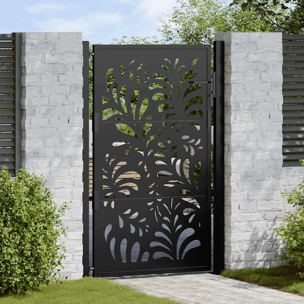 Gartentor Schwarz 100x150 cm Stahl Wellendesign