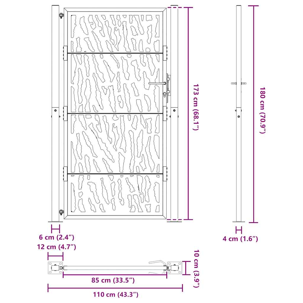 Gartentor Schwarz 100x175 cm Stahl Trace Design