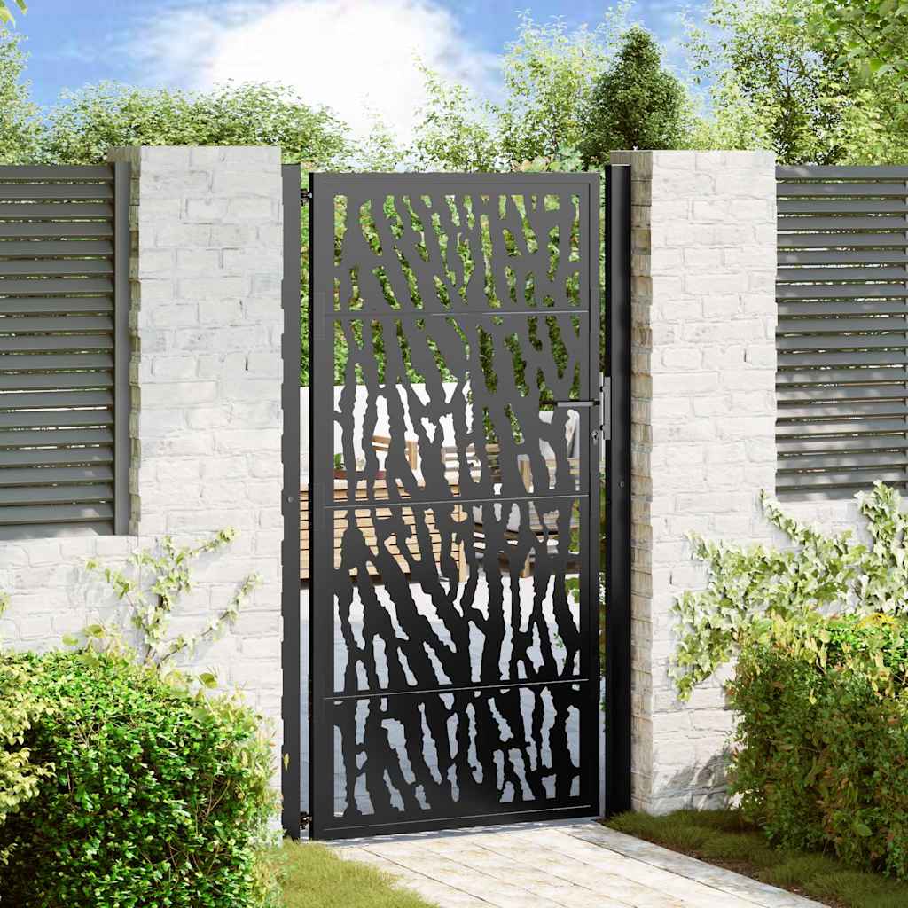 Gartentor Schwarz 100x175 cm Stahl Trace Design