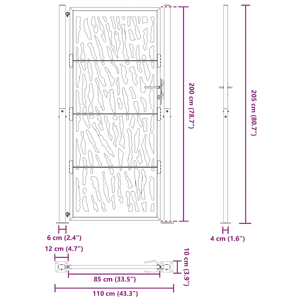 Gartentor 100x200 cm Verwitterungsstahl Trace-Design