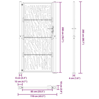 Gartentor 100x200 cm Verwitterungsstahl Trace-Design