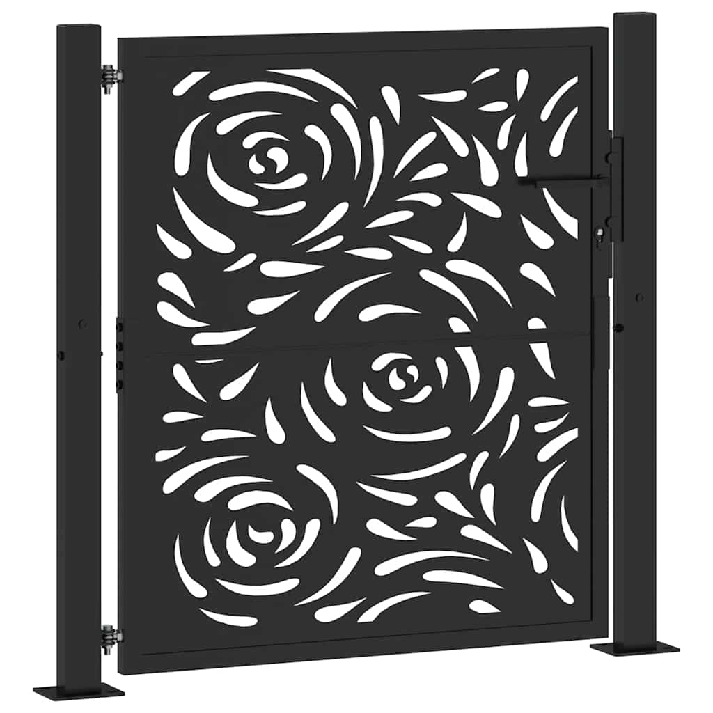 Gartentor Schwarz 100x100 cm Stahl Flammendesign