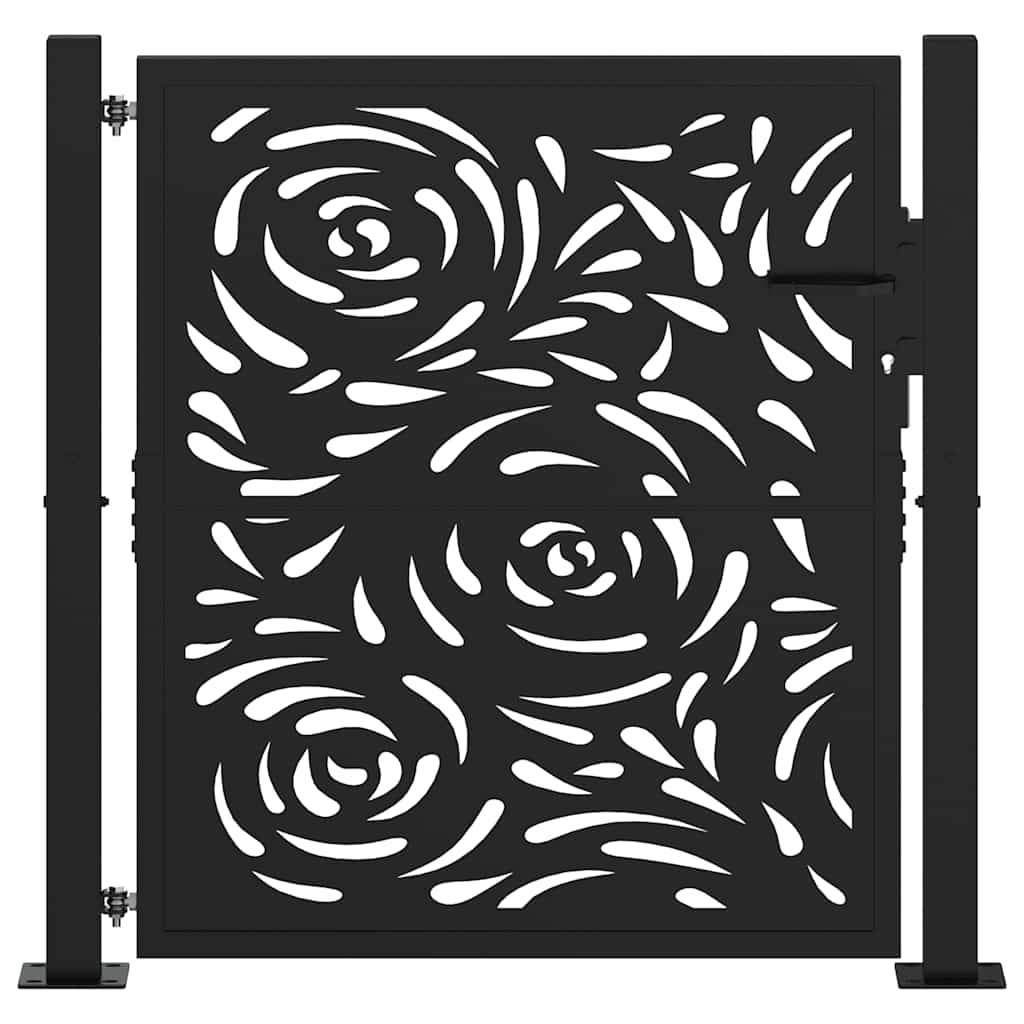 Gartentor Schwarz 100x100 cm Stahl Flammendesign