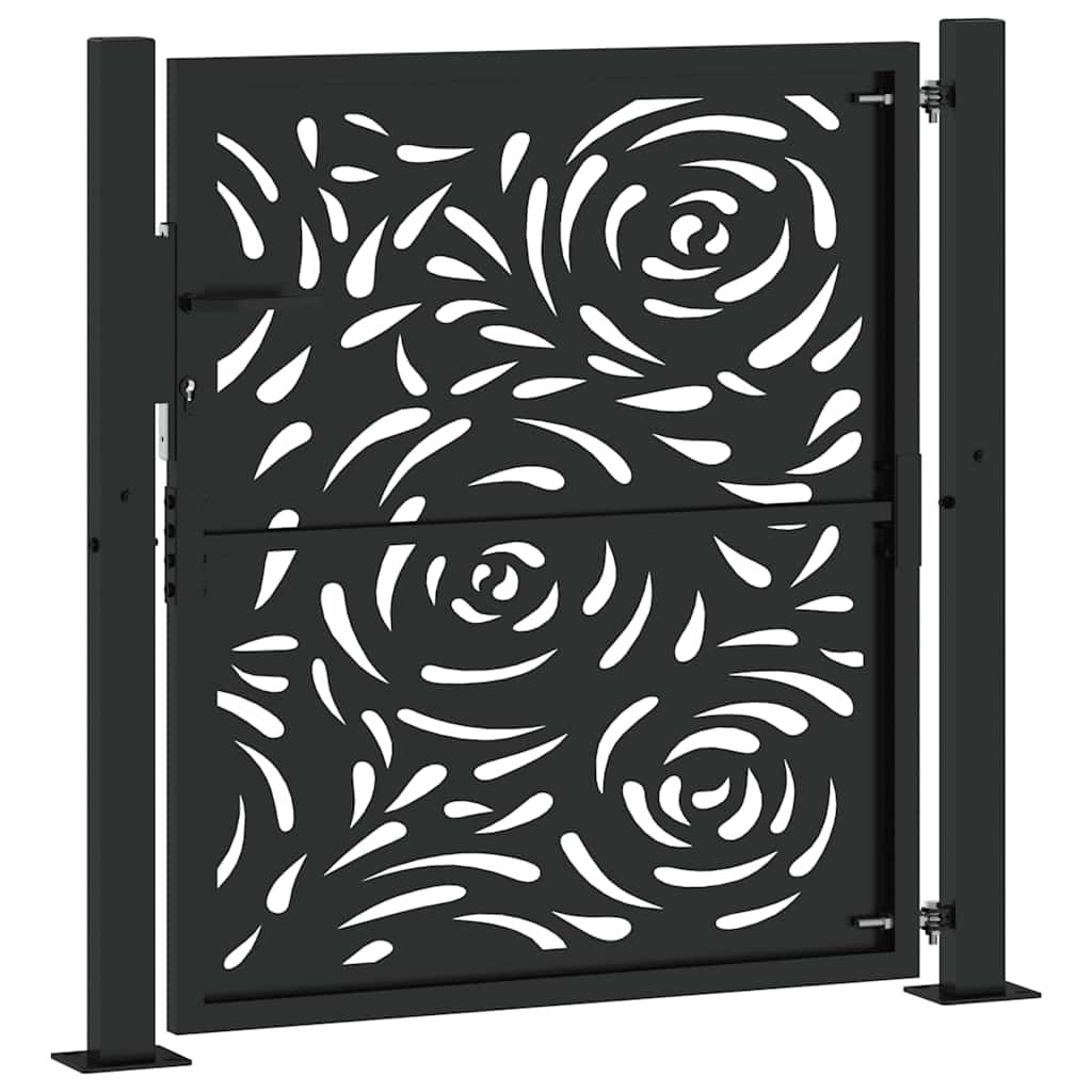 Gartentor Schwarz 100x100 cm Stahl Flammendesign